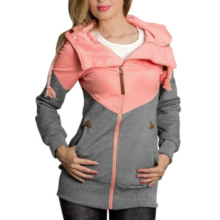 Plus Size Ladies Hooded Zipper Fleece Long Sleeve Sweatshirt Hoodie Jumper Sweater Coat Top