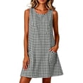 thumbnail image 3 of Lenpel Plaid Knee Length Dresses for Women Square Neck Sleeveless Tank Dresses with Pockets Loose Fit Fashion Beach Vacation Dresses, 3 of 7