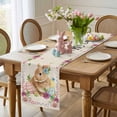 thumbnail image 4 of Spring Easter Table Runner 120 Inches Long for Kitchen Dining, Watercolor Flowers Cute Rabbits Eggs Leaf Beige Dresser Scarf Farmhouse, Dining Table Decorations for Wedding/Parties, 13 x 120 In, 4 of 8