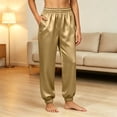 thumbnail image 6 of Nmnitkp Women's Satin Jogger Pants High Waisted Elastic Pull On Silky Lounge Pants with Side Pockets Casual Sleep Pajama Pants for Loungewear Sleepwear Daily WearGold,M, 6 of 8