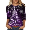 thumbnail image 2 of Elvqul Womens Dressy Shirts Tops Plus Size Christmas Print 3/4 Sleeve Shirts for Ladies Crewneck, 2 of 5