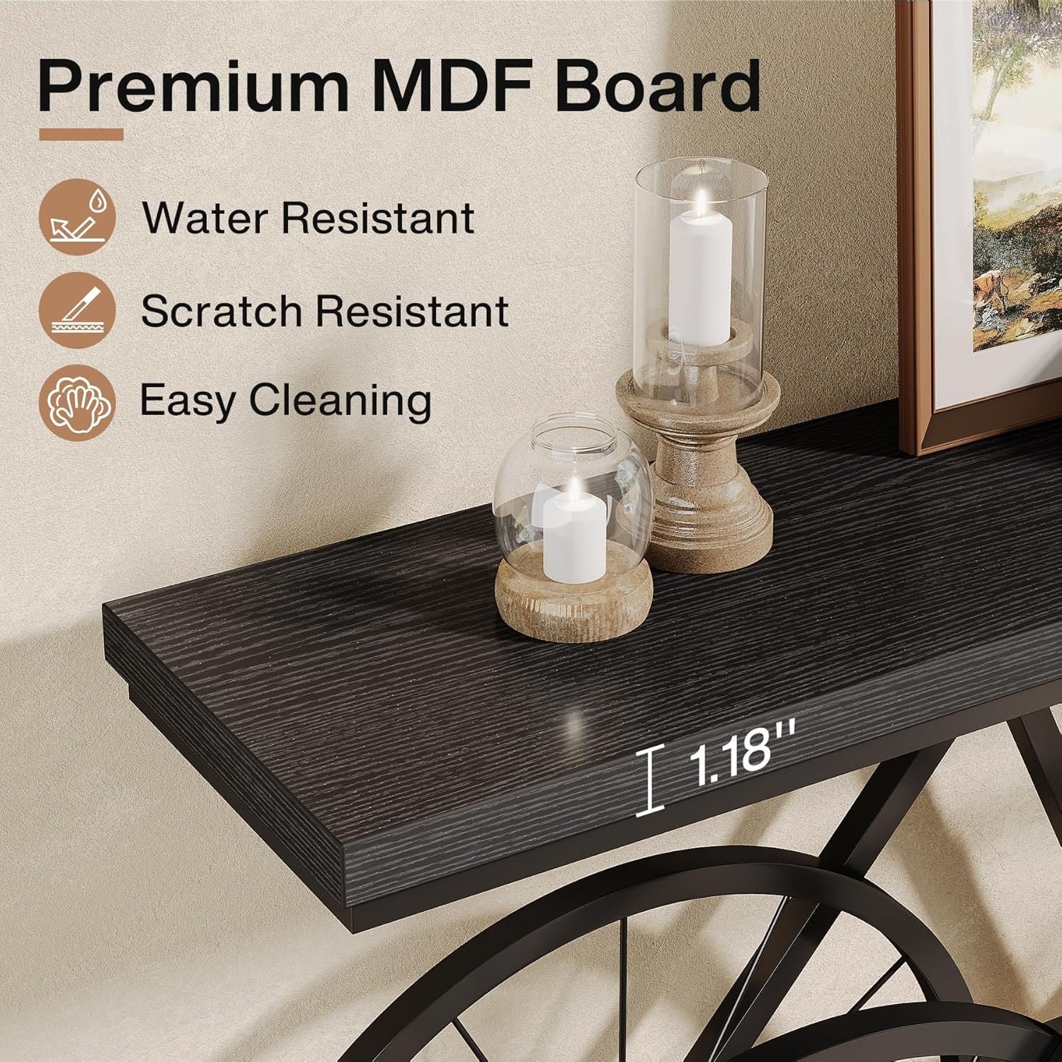 70.9-Inch Extra Long Console Table, Narrow Sofa Table With Bicycle Metal Base, Modern Industrial Entryway Table, Sturdy MDF Top Behind Couch Table For Living Room, Hallway, Foyer
