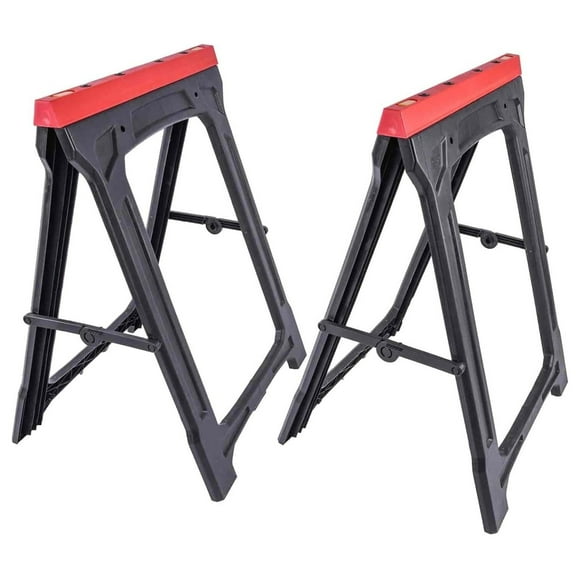 Folding Saw Horses 2 Pack - 350 LBS Capacity - Heavy Duty Saw Horse - Weather-Resistant Polypropylene Folding Sawhorse - Folds Flat to 2 Inches - Folding Sawhorses Pack of 2
