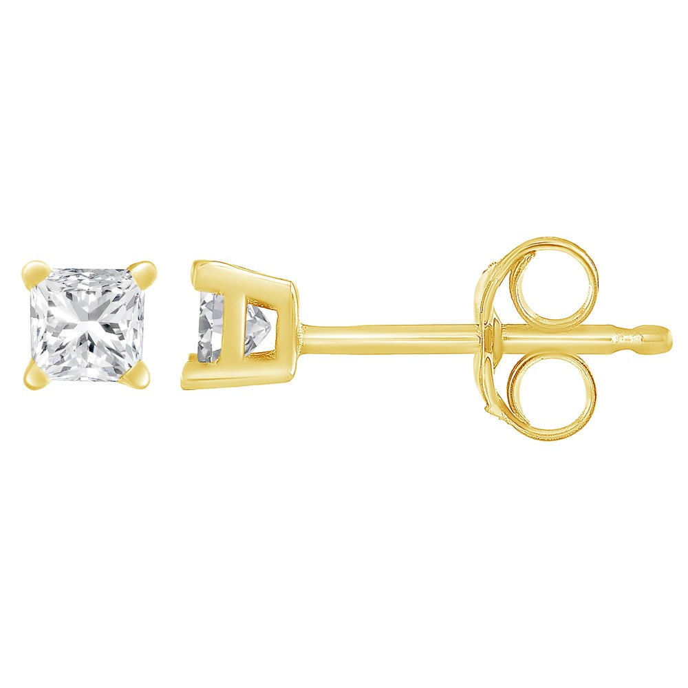 Yellow gold princess cut diamond earrings Clearance
