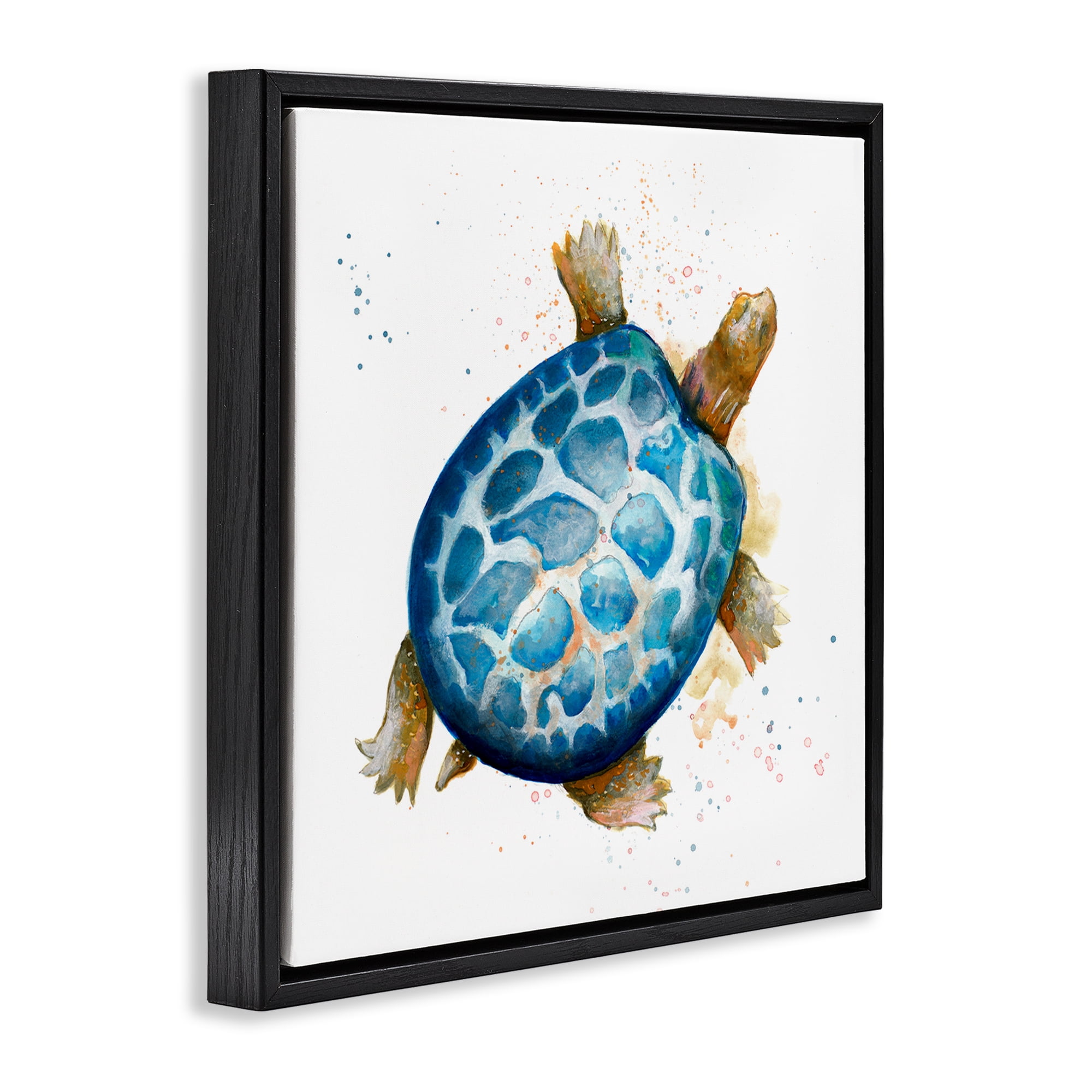 Stupell Industries Modern Speckled Turtle Animals & Insects Painting Black Floater Framed Canvas Art Print Wall Art, 18 x 18