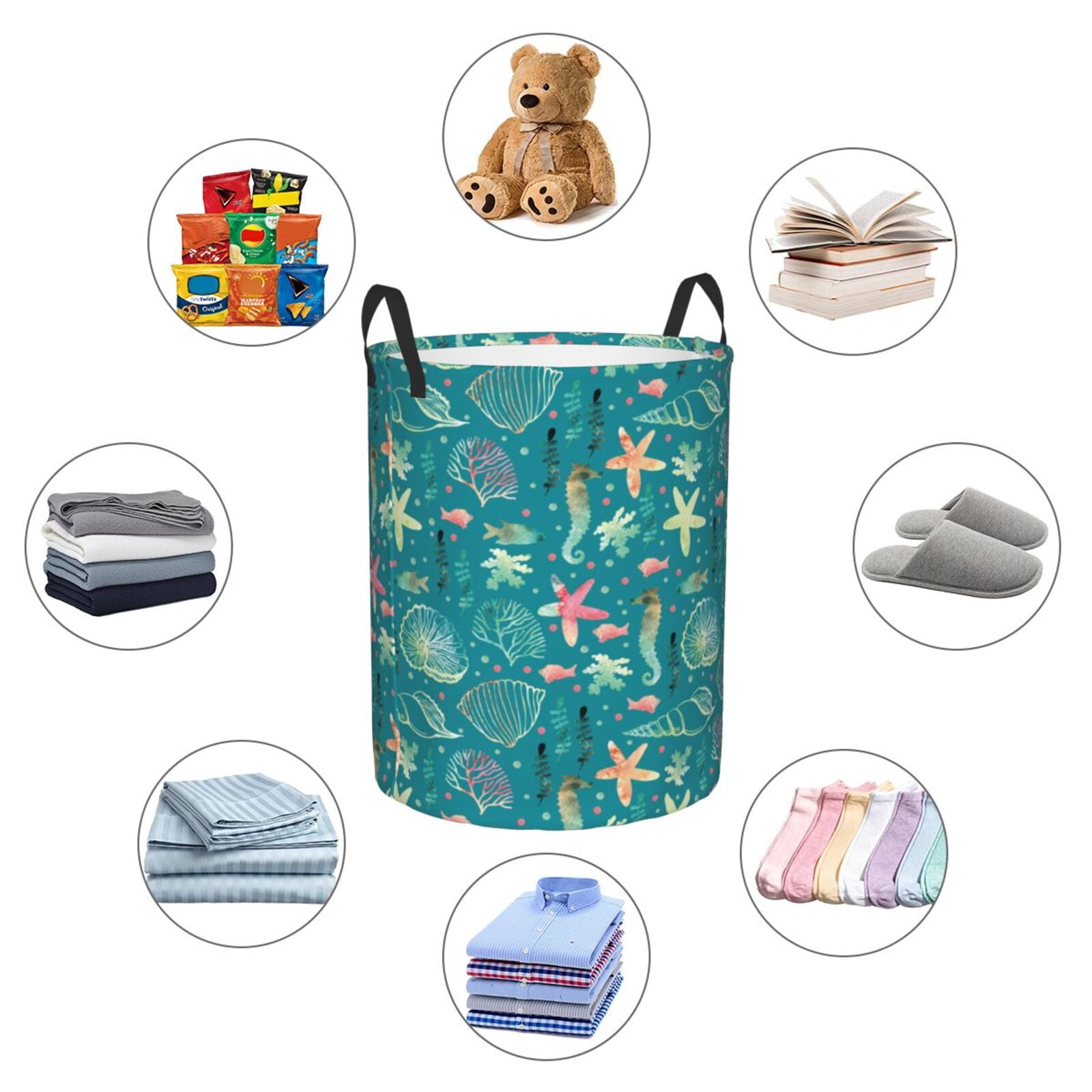 Large Laundry Basket with Handles - seashell ocean Kids Baby Dirty Clothes Laundry Hamper for Bedroom Aesthetic