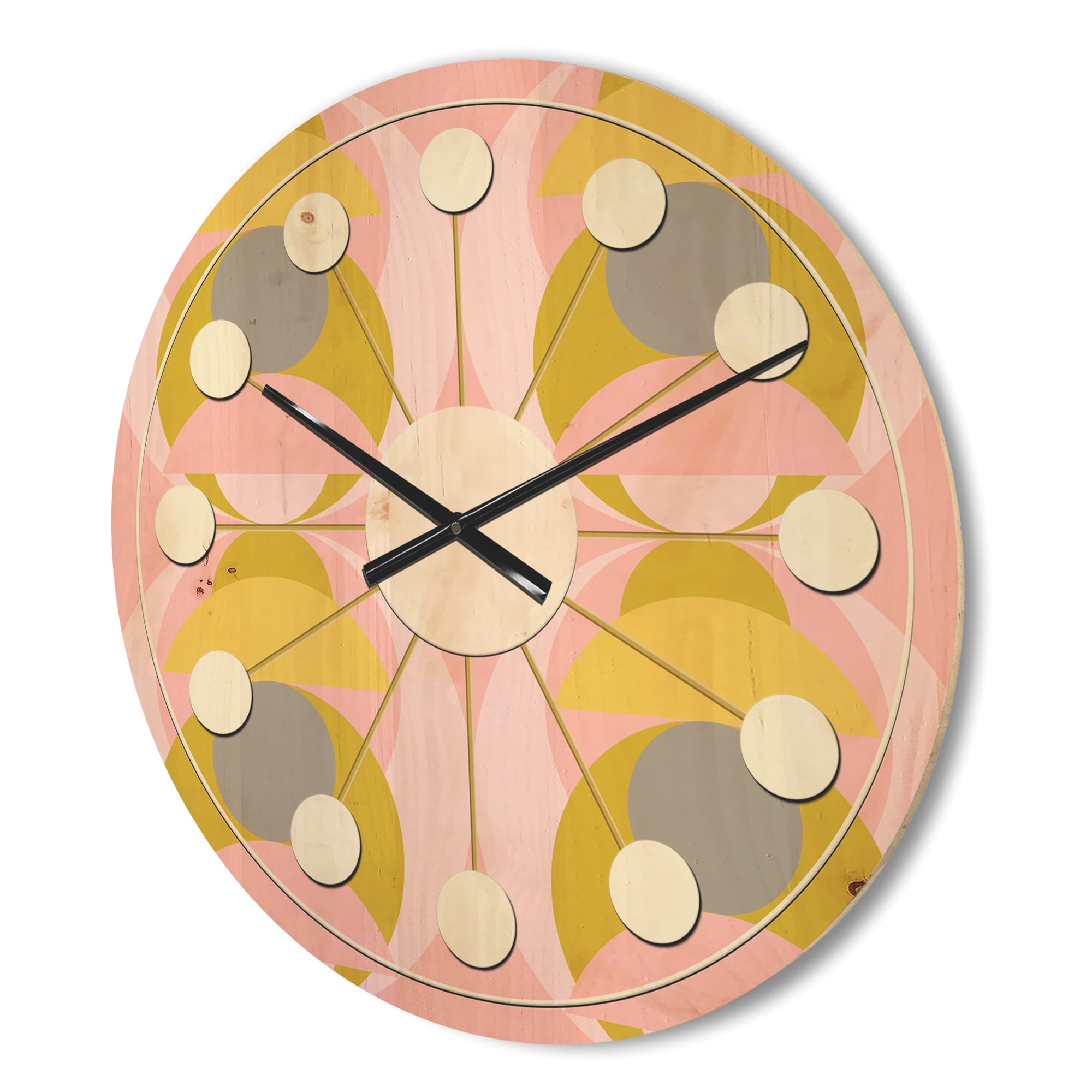 Designart 'Pastel Circular Retro Pattern IV' Mid-Century Modern Wood Wall Clock