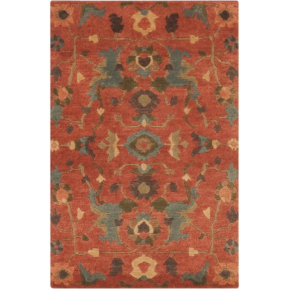 BoutiqueRugs Orange Traditional Wool 9x14 Large Area Rug Hand Knotted Mustard Olive Rust Sky Blue Lime Green Dark Brown Frederica Great Room Open Concept Master Bedroom Large Dining Room Non-Shedding