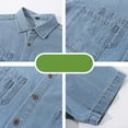 thumbnail image 5 of COSFO Collared Denim Shirts for Men Short Sleeve Casual Tops Regular Fit Button-Up Shirts with Pocket Solid Mens Shirt, 5 of 9