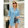 thumbnail image 3 of Auxo Women Office Solid Color Turn Down Collar Long Sleeve Top Shirt, 3 of 8
