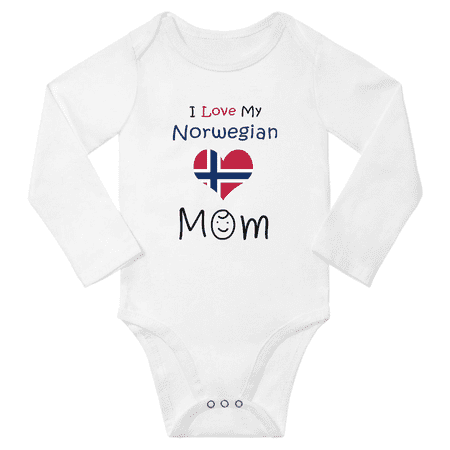 

I Love My Norwegian Mom Baby Long Slevve Bodysuit Outfits (White 6-12 Months)
