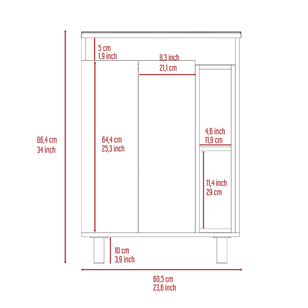 Boahaus Fortuna Vanity Cabinet, White, Assembled Product Height 34 in, for Bathroom