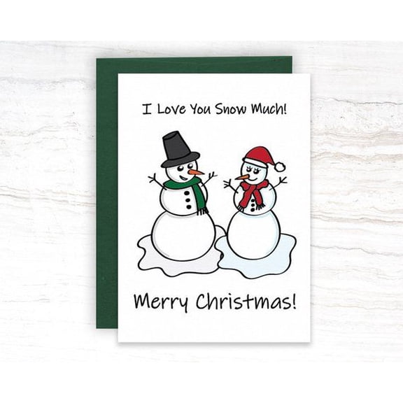 Merry Christmas Card – “I Love You Snow Much!” Snowman Design – Blank Inside, Envelope Included – Perfect for Holiday Greetings and Festive Wishes