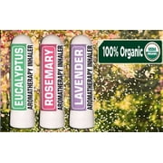 Nasal Inhaler Aromatherapy USDA Organic Gift Set of 3 - Eucalyptus, Lavender and Rosemary - Made with 100% Pure Therapeutic Grade Organic Essential Oils 0.7 mL each by Sponix Made in USA