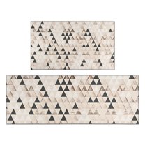 Beige Geometric Triangle Pattern Kitchen Rugs Sets Of 2,Anti Fatigue Kitchen Mat Rugs Non Slip Washable,Decorative Kitchen Floor Mats for Kitchen,Sink,Laundry,17"x30" 17"x47"