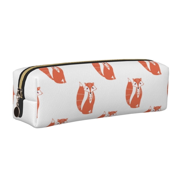 Balery Orange Fox Estuche de Lápices de Cuero Impreso, Estuche para Suministros de Arte, Estuche de Lápices con Cremallera, Estuche de Almacenamiento de Papelería