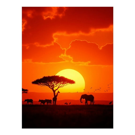 Diamond Art Kits for Adults, African Sunset Wildlife 5D Diamond Painting Kits for Adults Beginners, DIY Full Drill Diamond Painting, Gem Art and Crafts 12x16