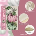 thumbnail image 4 of Welcome Fall Pumpkins Decorative Garden Flag, Autumn Pink White Teal Pumpkin Farmhouse Yard Outside Decorations, Thanksgiving Rustic Burlap Outdoor Small Home Decor Double Sided 12.5x18, 4 of 6