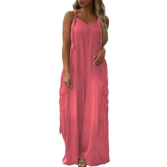 LISTHA Womens Jumpsuits Casual Dressy Adjustable Strap Casual Spring Cargo Overalls 2025 Wide Leg Rompers with Pockets Pink 2XL