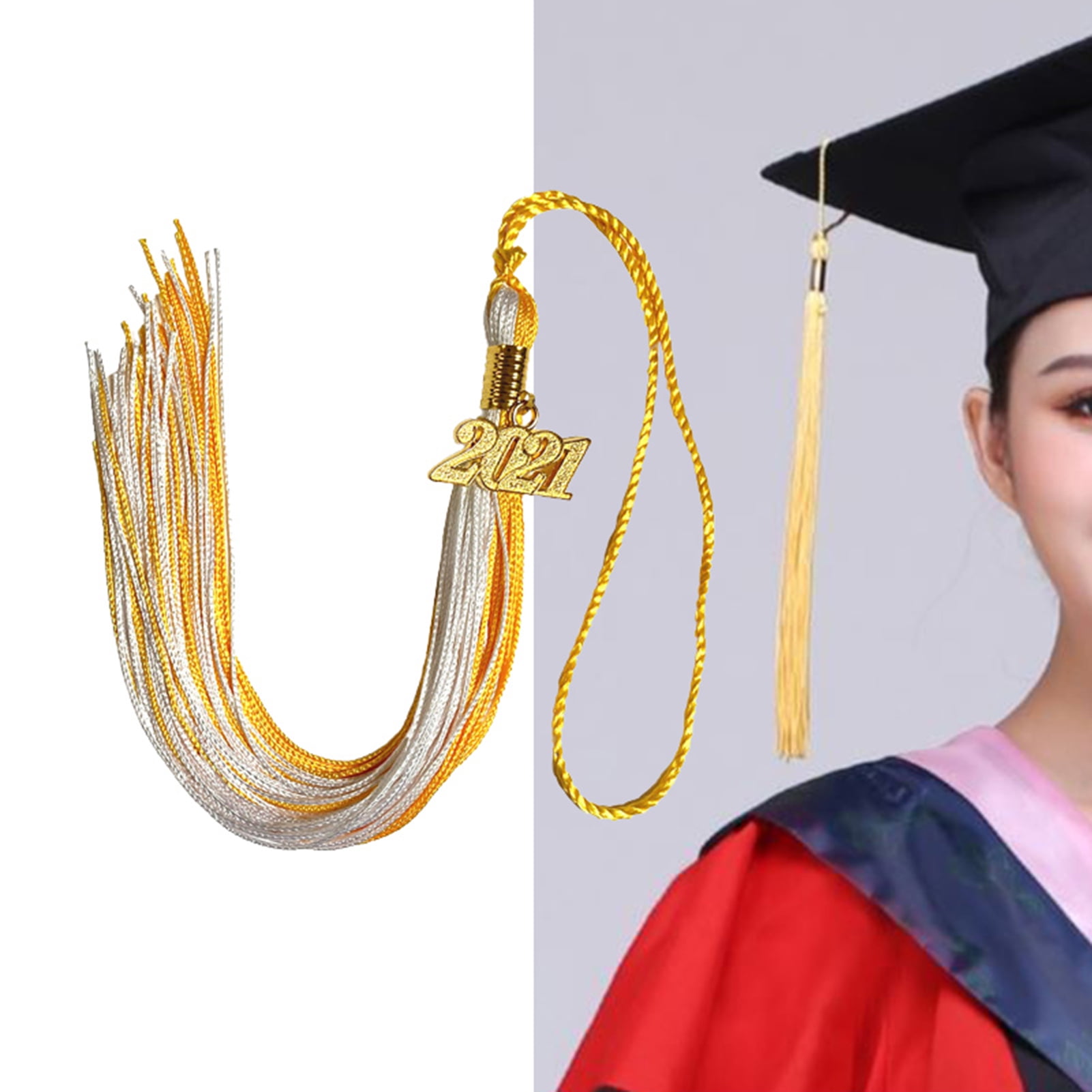 Single Color High School Graduation Tassel 9" With Gold Year Date Drop 