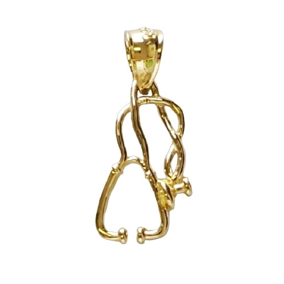 14K Yellow Gold MEDICAL STETHOSCOPE 3D Pendant