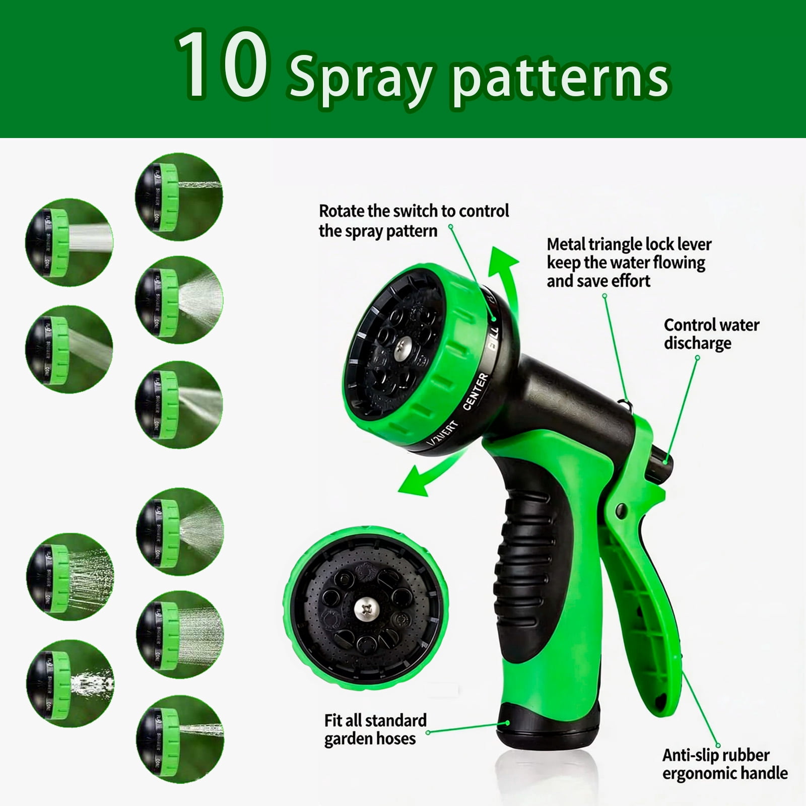 Garden Hose 50FT, Stainless Steel Heavy Duty Water Hose with 10 Function Nozzle, No-Kink, Tough & Flexible, Sturdy and Lightweight, Rust Proof for Yard, Outdoor, RV