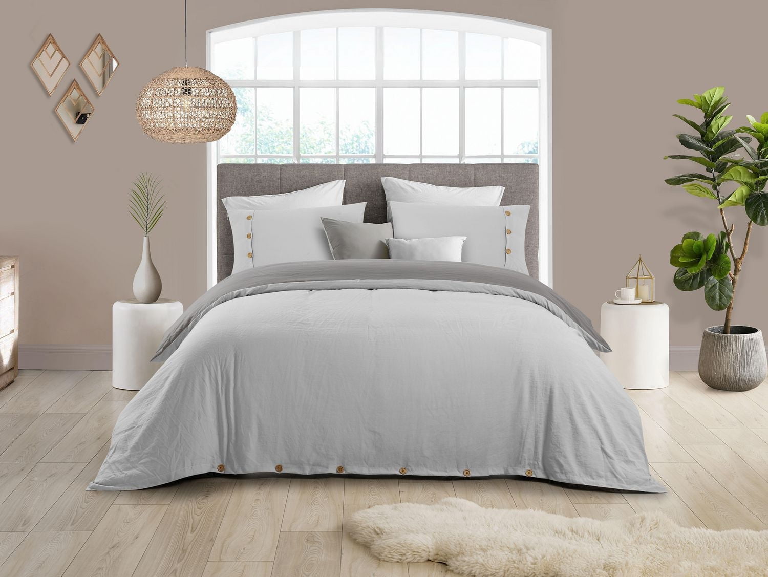 Reversible Natural Crinkle Fabric Ultra Soft Solid Duvet Cover Set