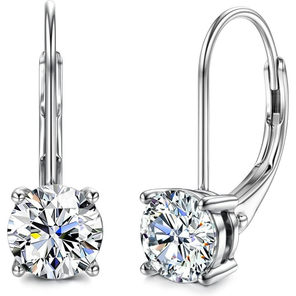 CFIOZYOS Earrings,1.0ct-2.0ct D Color Brilliant Round Cut Lab Created Diamond Earrings 18K White Gold Plated Sterling Silver Dangle Earrings Moissanite Leverback Drop Earrings
