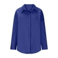 thumbnail image 3 of DuoJiaJ Women Loose Button Up Long Shirt Blouse Ladies V Neck Lapel Tunic Women's Long Sleeve Shirts Blue L, 3 of 5
