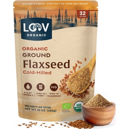 LOOV Organic Ground Flaxseed Powder, Cold-Milled, Medium Texture, Finland Grown, 652 g