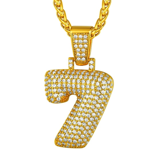 [Clearance] Bubble Number Necklace for Men 14k Gold Plated Bling Cubic Zirconia 0-9 Lucky Number Pendant Necklace Custom Jewelry Gift