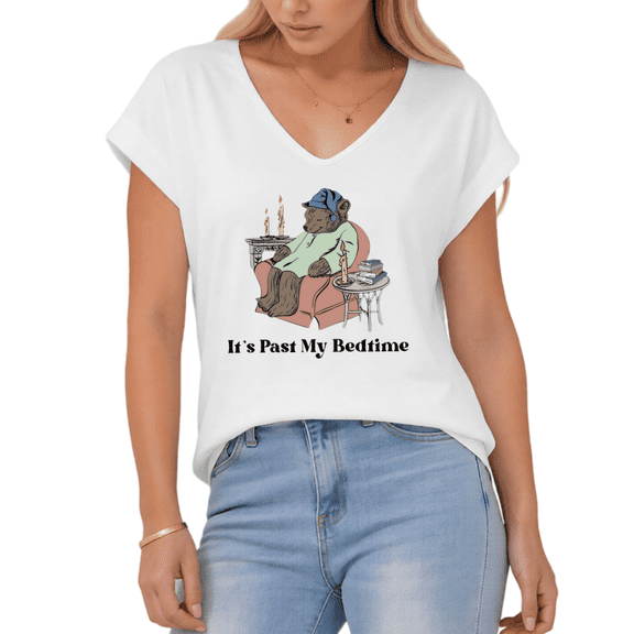 Giffimy Women's Retro Cozy Bear Print White S-5XL V-Neck Sleeveless T-Shirt Book Lover Gift Tank Top