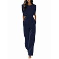 thumbnail image 2 of Jaimenalin Women'S 2 Piece Outfit Set with Mock Neck Crop Top and Palazzo Pants for All Occasions Dark Blue L, 2 of 5