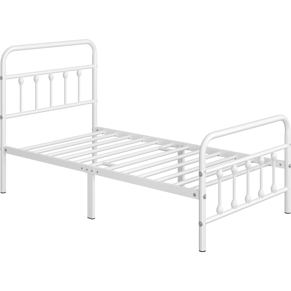 Fullfurnique Metal Platform Bed with High Headboard and Footboard for Adults, Twin, White