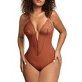 thumbnail image 1 of Body Shapewear Popilush con encaje para controlar la barriga, color marrón, talla XL, 1 of 4