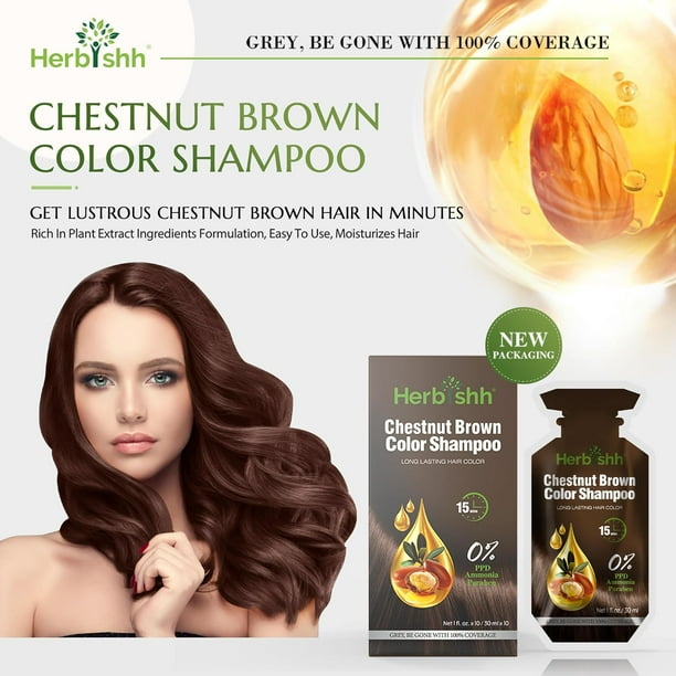 Herbishh Chestnut Brown PPD-Free Shampoo for Gray Hair, Travel