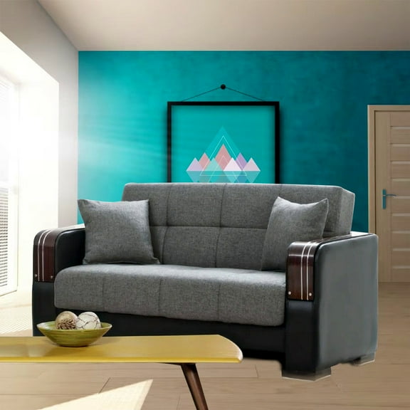 Hamilton Gray & Black Loveseat w-Wooden Arms