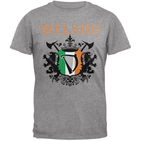 St. Patricks Day - Heraldic Irish Harp Heather Grey Adult T-Shirt - X-Large