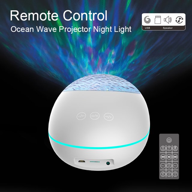 Yeacher Télécommande Océan-Projecteur Lumière avec 8 Modes Luminosité Réglable BT Musique Haut-Parleur Machine et Support TF Carte Bébé Lumière de Nuit USB pour Chambre Décoration Salon