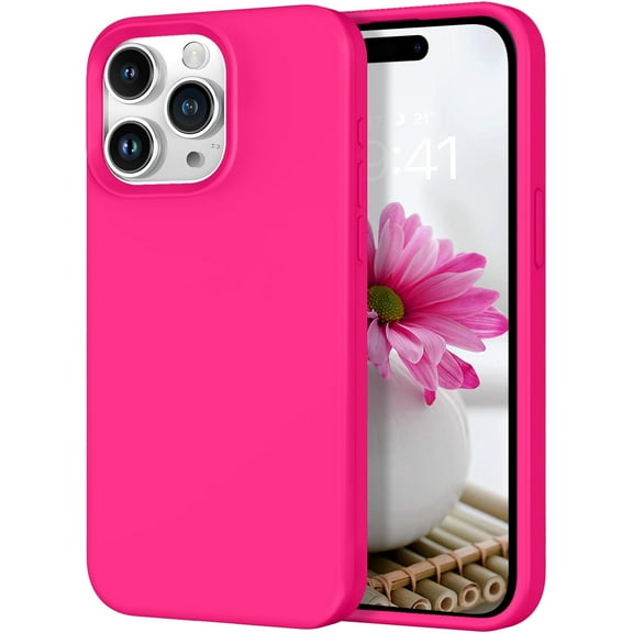 for iPhone 15 Pro Case, Liquid Silicone Soft Gel Rubber iPhone 15 Pro Phone Case Slim with Microfiber Lining Shockproof Protective Phone Cases for iPhone 15 Pro 6.1 inch, Hot Pink
