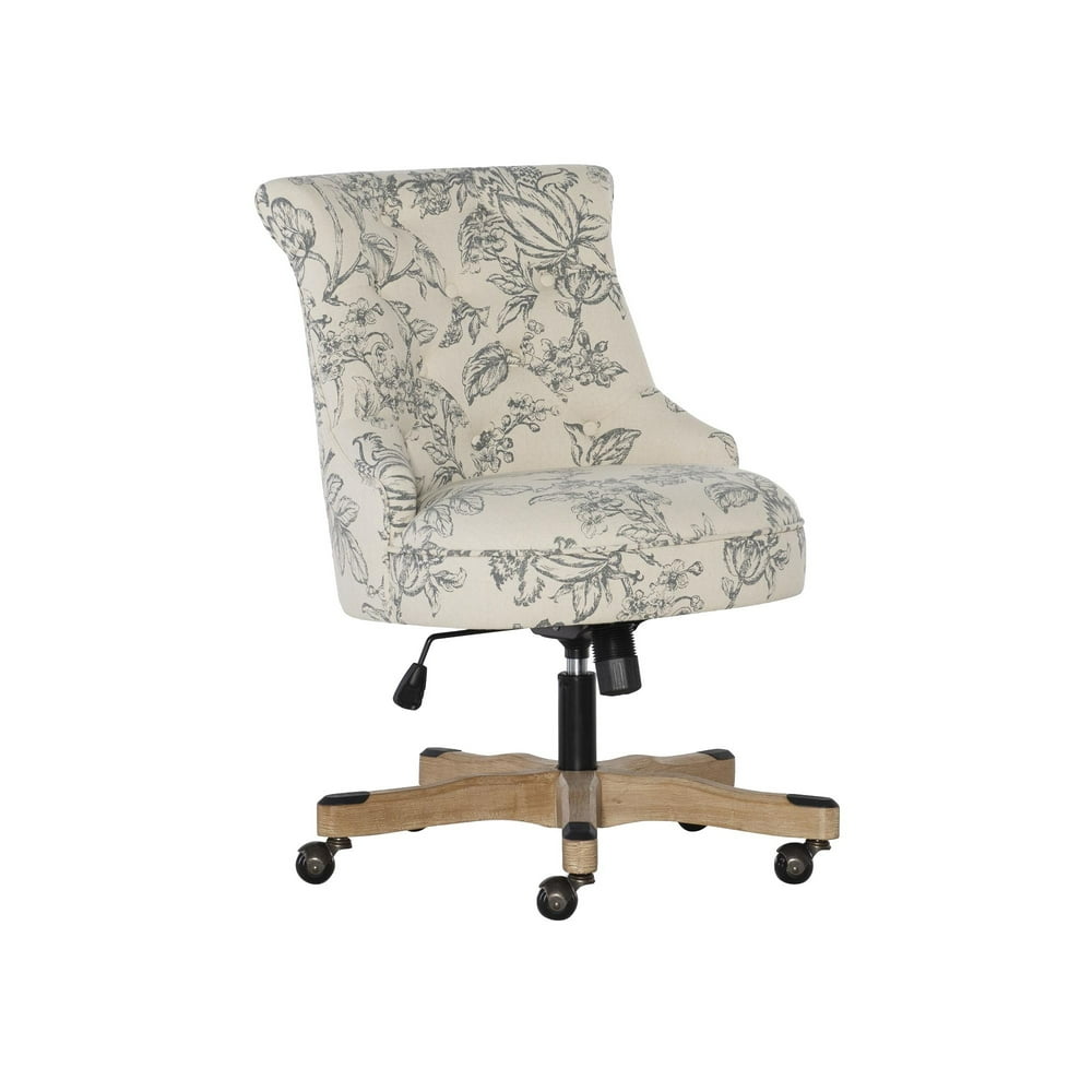 Floral Fabric Upholstered Office Chair with Adjustable Height, White