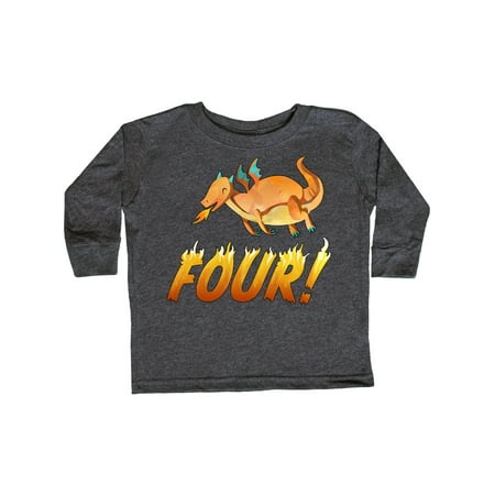 

Inktastic 4 Fourth Birthday Orange Dragon Breathing Fire Gift Toddler Boy or Toddler Girl Long Sleeve T-Shirt