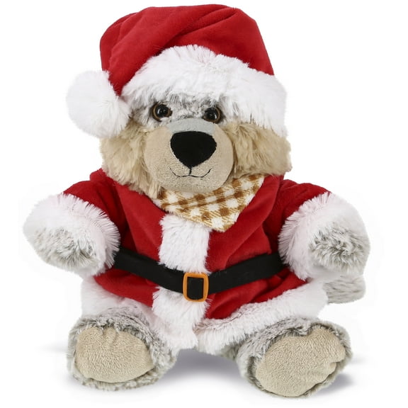 DolliBu Santa Sitting Wolf Stuffed Animal Plush Toy - Super Soft Wild Animal Dress Up with Red Santa Claus Outfit, Cute Wildlife Perfect Holiday Christmas Gift - 9 Inches