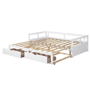 White Twin Wooden Daybed with Trundle Bed and Two Storage Drawers , Extendable Bed Daybed,Sofa Bed for Bedroom Living Room