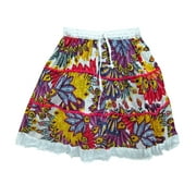 Mogul Women's Mini Skirt Floral Print White Cotton Ethnic Summer Skirts