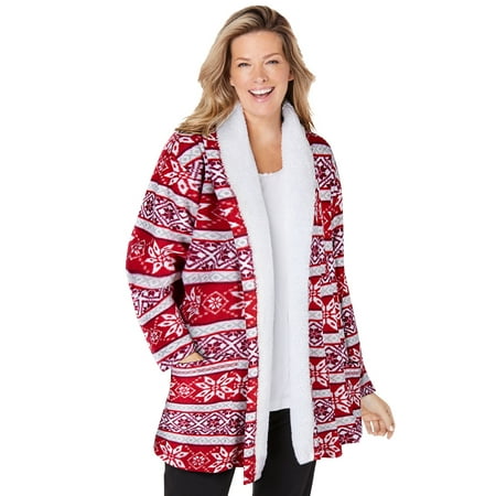 

Dreams & Co. Women s Plus Size Sherpa Lined Collar Microfleece Bed Jacket Robe