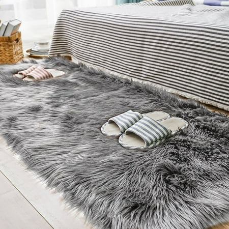 Lily Pad Area Rug Tayyakoushi Faux Sheepskin Fur Area Rugs,Luxury Fluffy Long Rugs Furry Carpet Plush Seat Pad Sofa Cover Bedside Floor Mat for Bedroom, 2.3ft x 5ft,Grey ()