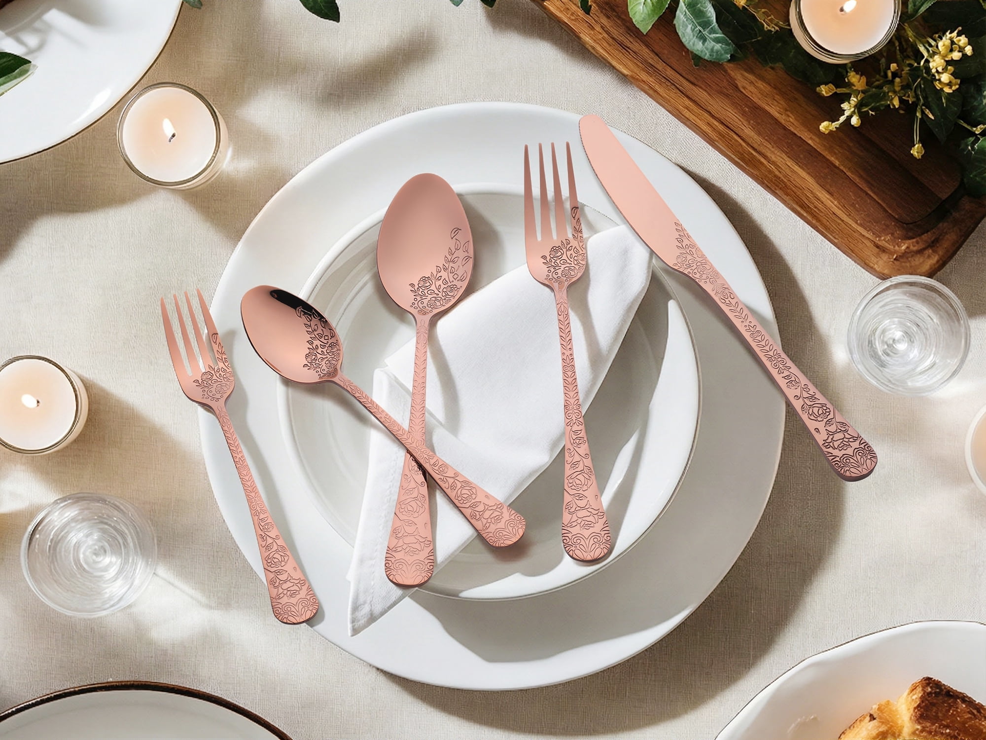 Unique Bargains 20 Pieces Stainless Steel Silverware Set for 4 Modern Cutlery Rose Gold