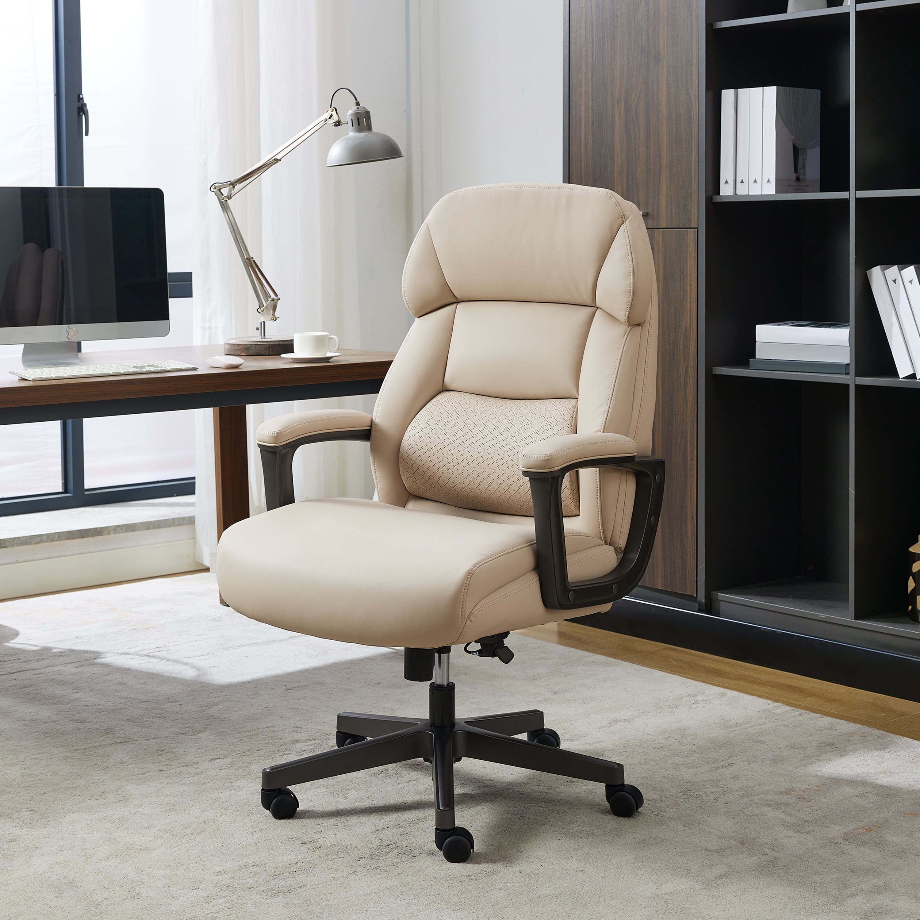Shaquille O'Neal Rion Ergonomic Heavy-Duty Office Chair, PureSoft Upholstery, High-Back Desk Chair with 400 lb Capacity, Ivory