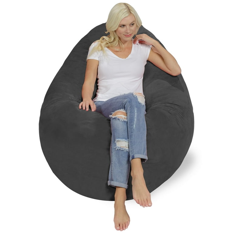 Chill Sack Bean Bag Chair, Memory Foam Lounger with Microsuede Cover, Kids, Adults, 6 ft, Charcoal, Gray